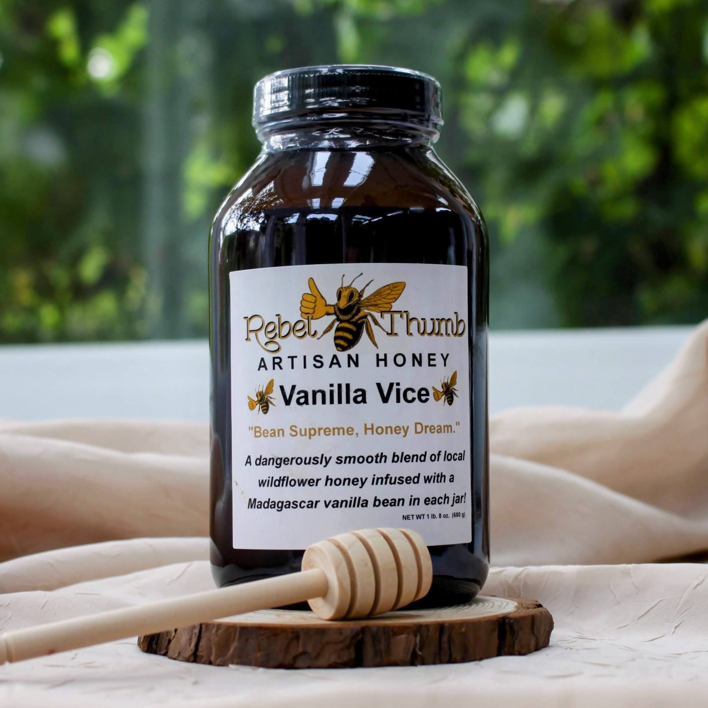 Jar of Rebel Thumb Artisan Vanilla Vice Honey made in California