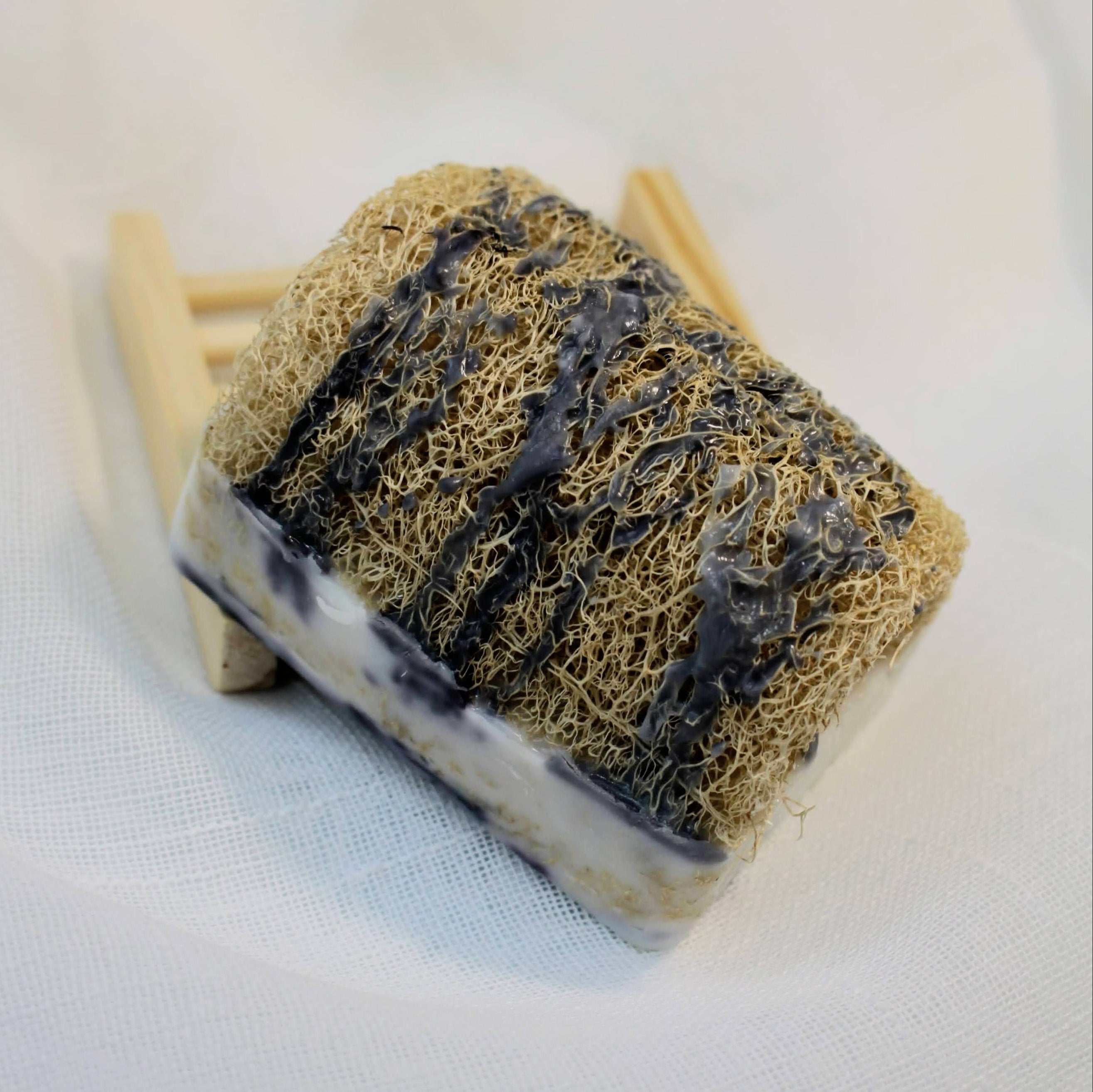 Sustainable and eco-friendly natural loofah (luffa) sponge bar soap made in California that can be used for men's selfcare