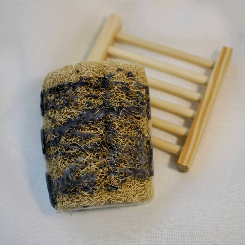 Sustainable and eco-friendly natural loofah (luffa) sponge bar soap made in California that can be used for men's selfcare