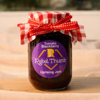 Jar of organic Rebel Thumb Tomato Blackberry Uprising Jam made in California