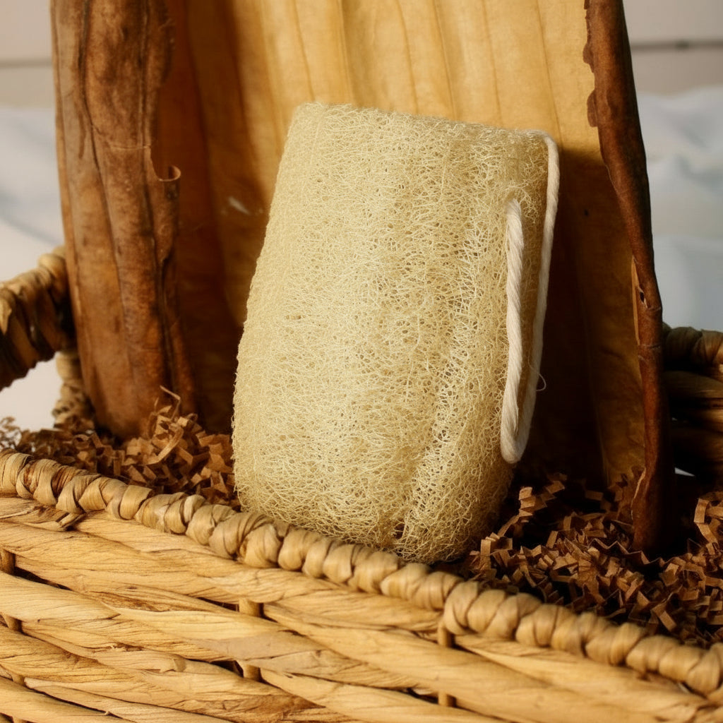Sustainable and eco-friendly selfcare natural loofah (luffa) sponge with a string, size large